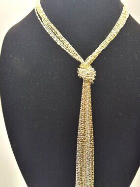 Knotted Chunky Statement Necklace Mixed Silver and Gold Tones 19 Inches